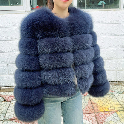 Fox Fur Coat - Slim Fit Women Winter Coat | Brown Real Fur Jacket With Hook Closure