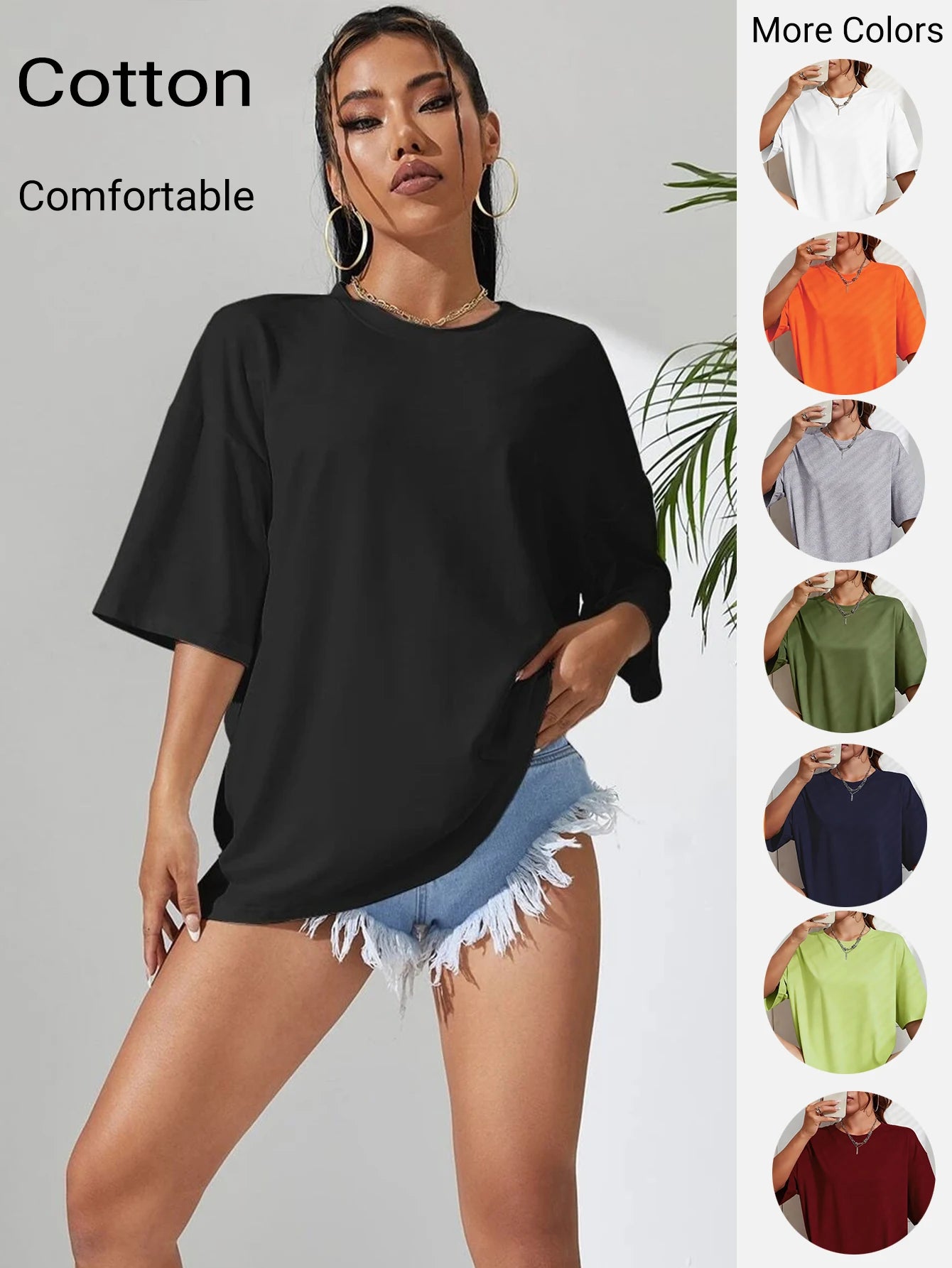 100% Cotton Solid Color Summer Womens T Shirt Street Hip Hop T-Shirts Loose Casual Short Sleeve Comfortable Fashion Tee Tops