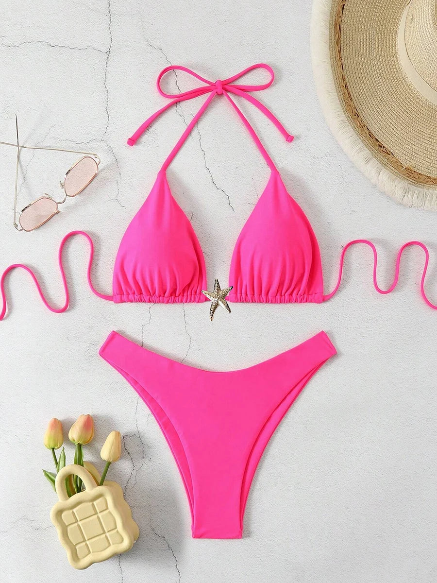 Sexy Bikini Set - Women's Swimwear Two Piece Halter Neck Micro Bikini Swimsuit