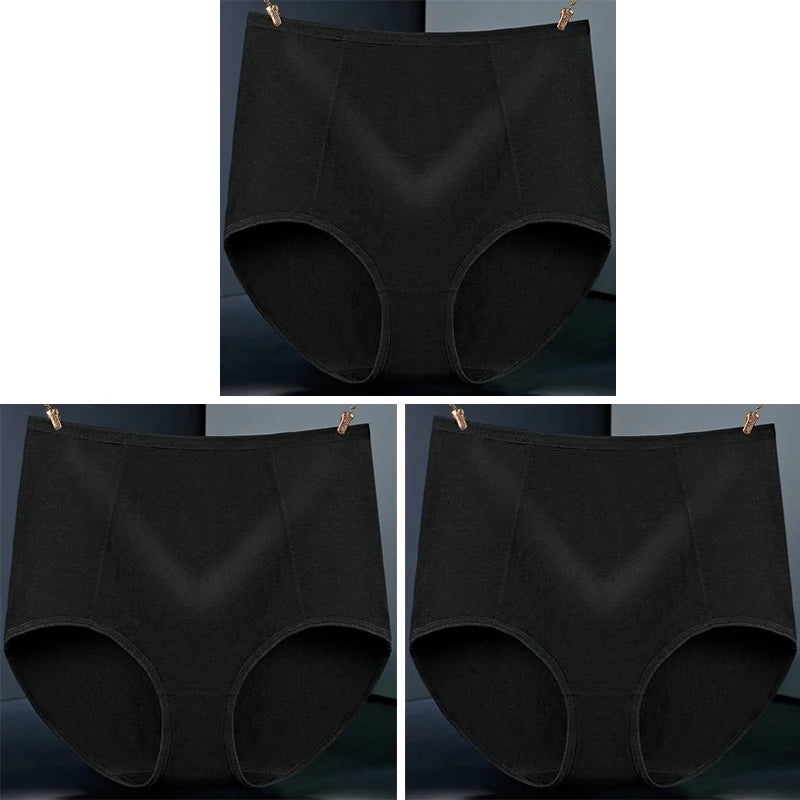3pcs Pure Cotton Brief Female Solid Panties Girls High Waist Comfort Underpants Lady Plus Size Underwear Women Ventilate Pantys