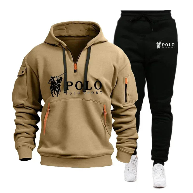2026 Autumn/Winter New Men's Casual Set Fashion Outdoor Hiking Windproof Warm Men's Hoodie and Pants Two Piece Set