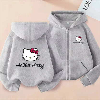 Hello Kitty Kids Hoodie - Pink Zipper Cardigan Sweatshirt for Ages 3-12 - ZOOMNSTORE