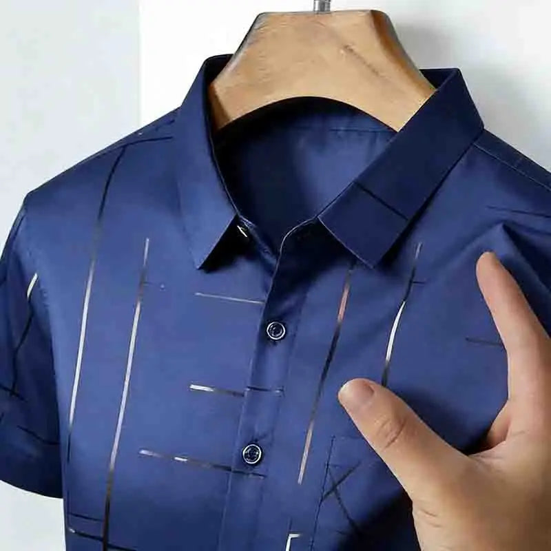 2026 High-Quality Men's Casual Fashion Shirt Short Sleeve Button-Down with Geometric Pattern