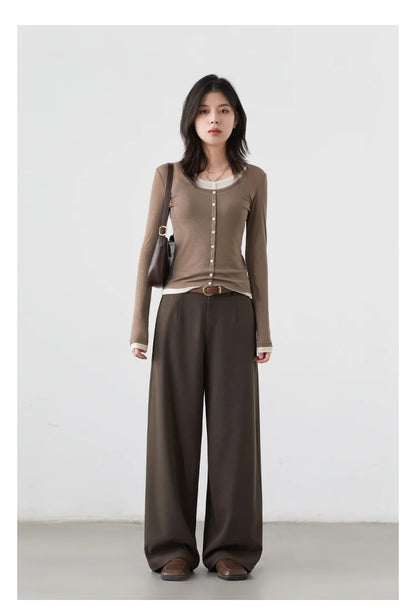 CHIC VEN Women Pants Solid Casual  Slim Straight Leg Suit Wide Leg Ladies Trousers Spring Autumn 2025 Clothing for Woman