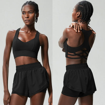 Women Outdoor Running Suit Summer Breathable Quick Dry Short Sportswear Two Pieces Fitness Yoga Set Female Exercise Gym Clothes