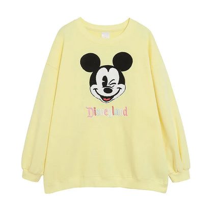 Disney World Disneyland Embroidery Sweatshirt Women Casual Fleece Jumper Mickey Daisy Duck Cartoon Loose Pullover Top O Neck