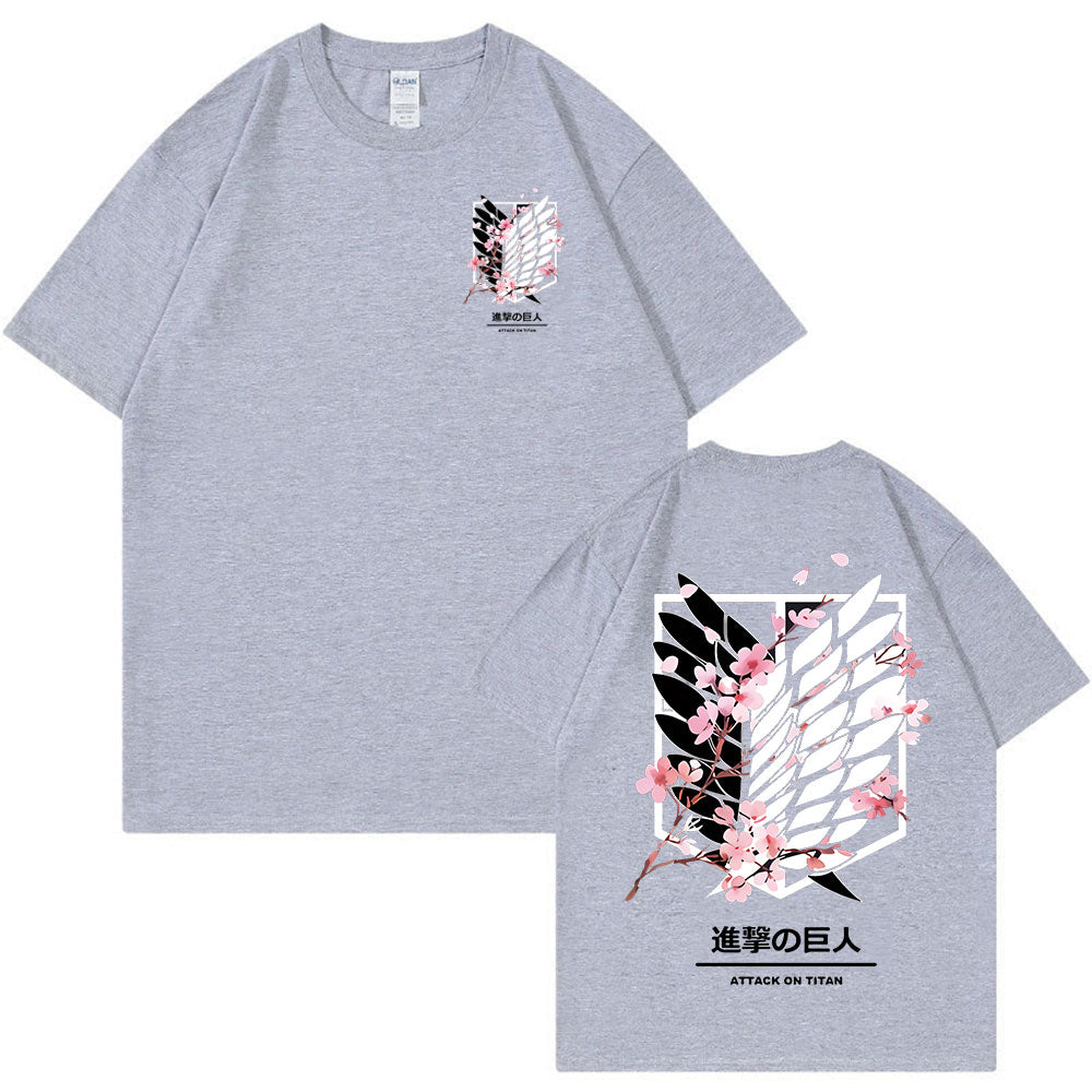 Anime Attack on Titan T-Shirt Ackerman Mikasa Eren Jaeger Cherry Blossom Graphics Logo T Shirt Clothes Men's Cotton T Shirts