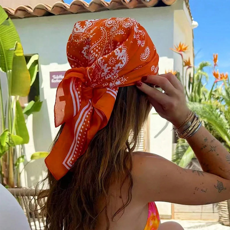 Luxury Silk Head Scarf - Soft Summer Foulard Bandana for Women