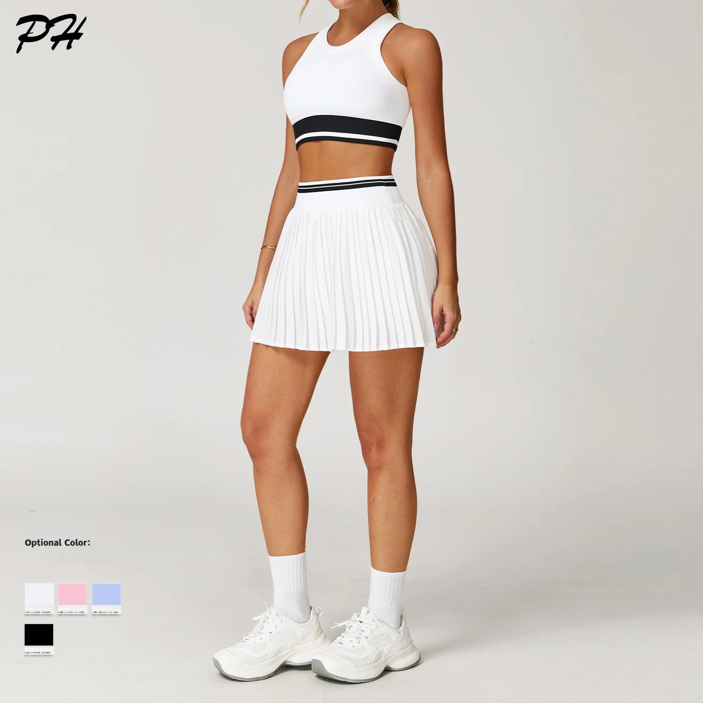 2Pcs Set Tennis Yoga Sportswear Women Glolf Badminton Running Fitness Set Nude Workout Tracksuit Quick Dry Sport Skirts Bra Suit