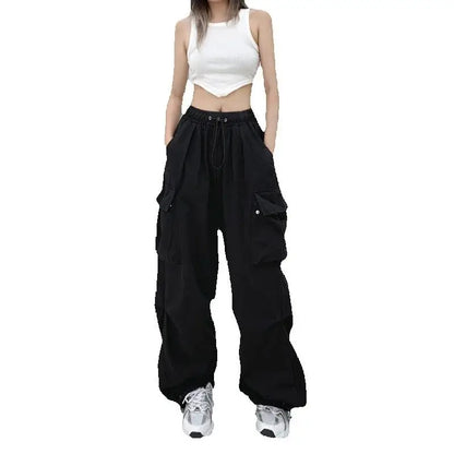 American retro workwear casual pants women's summer versatile straight leg hanging feeling ankle tied pants loose wide leg pants