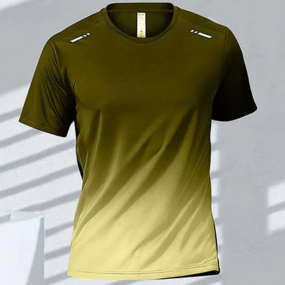 Men's Gradient Print T-Shirt – Breathable Quick-Dry Round-Neck Top
