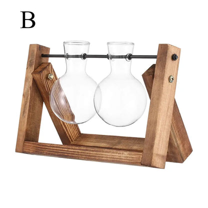 Wooden Frame Hydroponic Terrarium Planter - Glass Vases for Tabletop Decoration - ZOOMNSTORE