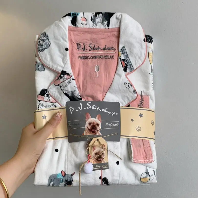 2026 Spring Autumn Winter New Home Clothes Women Cotton Pajamas Suit Cartoon Nightwear Comfort Shirt Pants Gift Loungewear