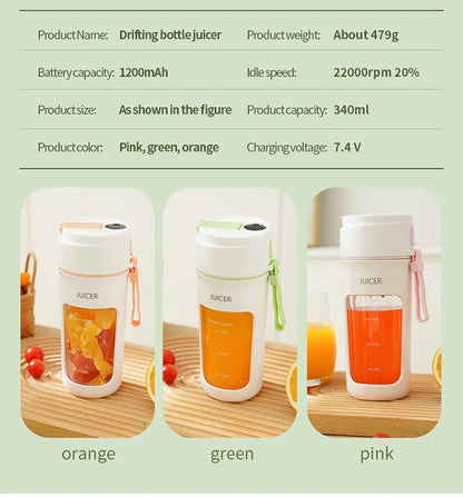 Portable Mini Electric Juicer - Multifunction Fruit Blender with 6 Blades Smoothie Maker 1200mAh