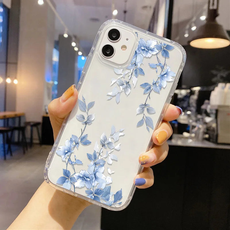 Flower Phone Case For iPhone 17 Case iPhone 15 13 14 11 12 16 Pro Max 7 8 Plus 12 13 Mini XR SE Soft Silicone Transparent Cover