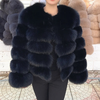 Fox Fur Coat - Slim Fit Women Winter Coat | Brown Real Fur Jacket With Hook Closure