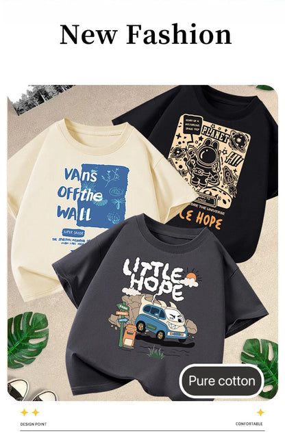 1pcs Summer Boys Car Cartoon Tees Fashion Tops Childrens Short Sleeve Clothes Printed Pattern T-shirts Child Loose Casual Tshirt