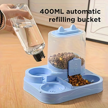 Ww-Durable Plastic 2-in-1 Automatic Pet Feeder Water Dispenser Large Capacity Food Water Bowl For Cats Dogs