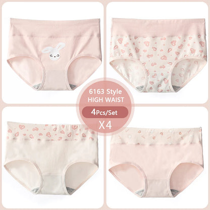 4Pcs/Set High Waist Cotton Panties Women Body Shaper Underwear Fashion Print Panty Girls Briefs Seamless Female Lingerie