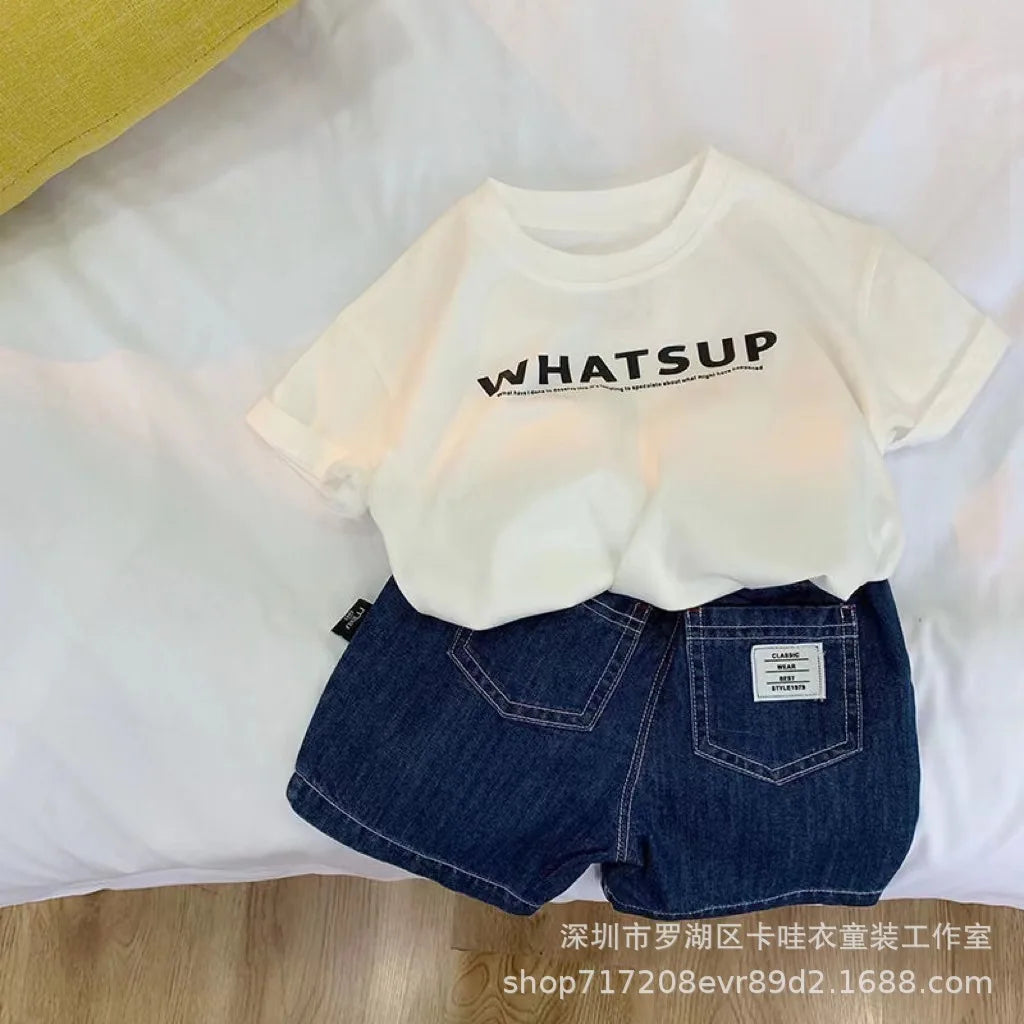 Toddler Boy Girl Tshirt Cotton 26 Spring Summer Children Big Kid Clothes Short-sleeve Letter Print Round-neck Top 2-12 Years