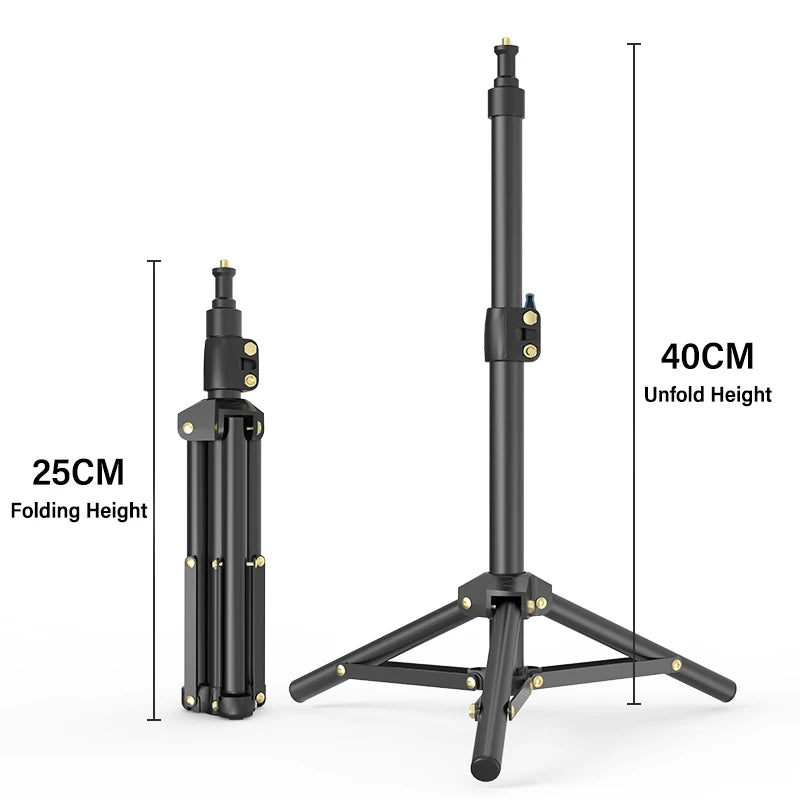 LUXCEO 1pc L06 Foldable 40cm Table Tripod Light Stand with 1/4 Screw for Smartphone Camera Video Light Panel Ring Light