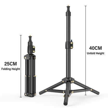 LUXCEO 1pc L06 Foldable 40cm Table Tripod Light Stand with 1/4 Screw for Smartphone Camera Video Light Panel Ring Light