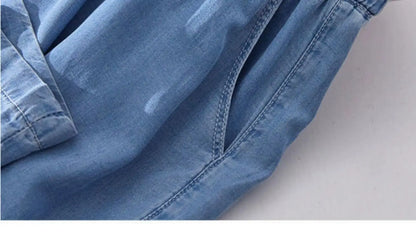 Spring Summer Ice Silk Wide Leg Jeans Loose Casual Pants Thin Lightweight Women's plus Size Elastic Waist Drapey Loose Fit