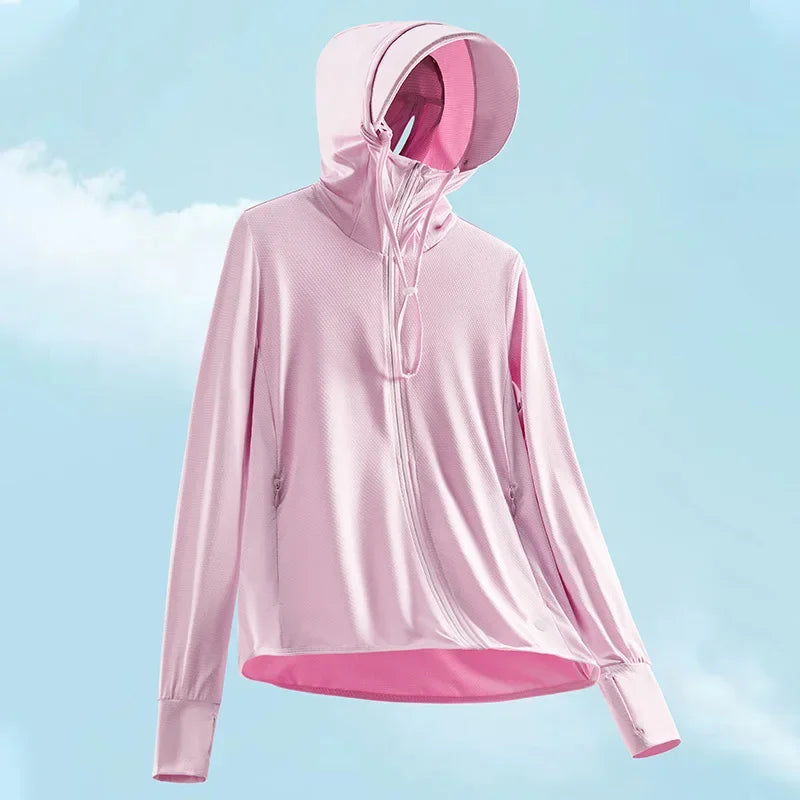 Summer sun protective clothing ultra-thin breathable sun protective clothing women's UV-proof large size hooded ice silk skin cl