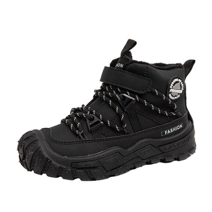 Kids Hiking Shoes Waterproof Leather Boots - Warm Cotton Rubber Sole Winter Footwear