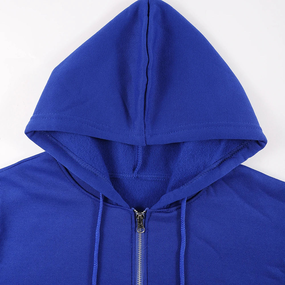 Roses And Positive Short Sentences Printing Zipper Hoodies Women Autumn Korean Hoodie Loose Pocket Sportswear Fleece Clothing