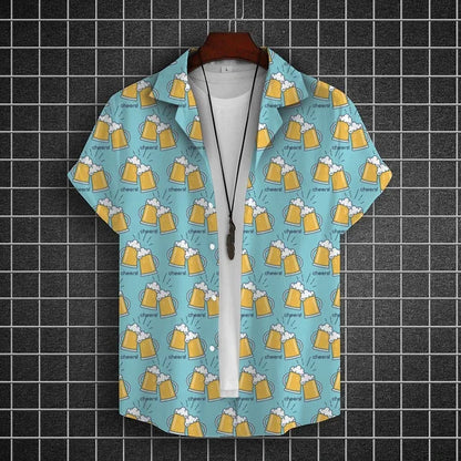 Hawaiian Shirt For Men 3d Beer Printed Short Sleeve Shirts Party Tees Summer Casual Tops Loose Oversized Clothing