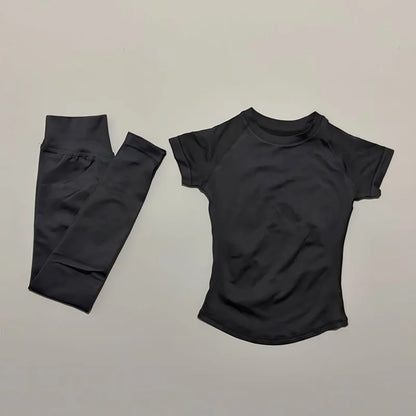 2 Piece Women Solid Color Set Summer Casual Short Sleeve T-Shirt High Waist Long Pants Soft Breathable Tracksuit Daily Outfit