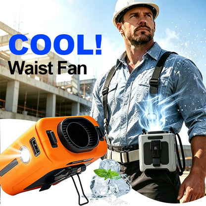 Waist Fan Portable Hanging Neck Fan Ultra-Strong Wind with Phone Charging LED Light For Travel Sports Courier Outdoor Working