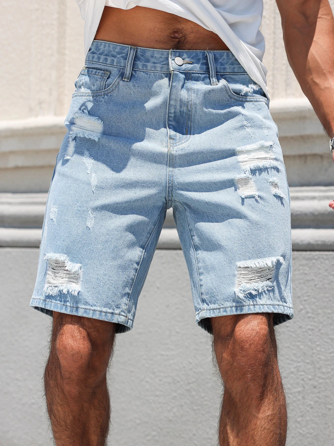 Men's Denim Shorts - Casual Summer Loose Fit Knee Length Jeans With Zipper Fly