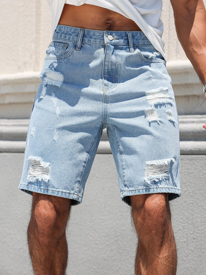 Men's Denim Shorts - Casual Summer Loose Fit Knee Length Jeans With Zipper Fly