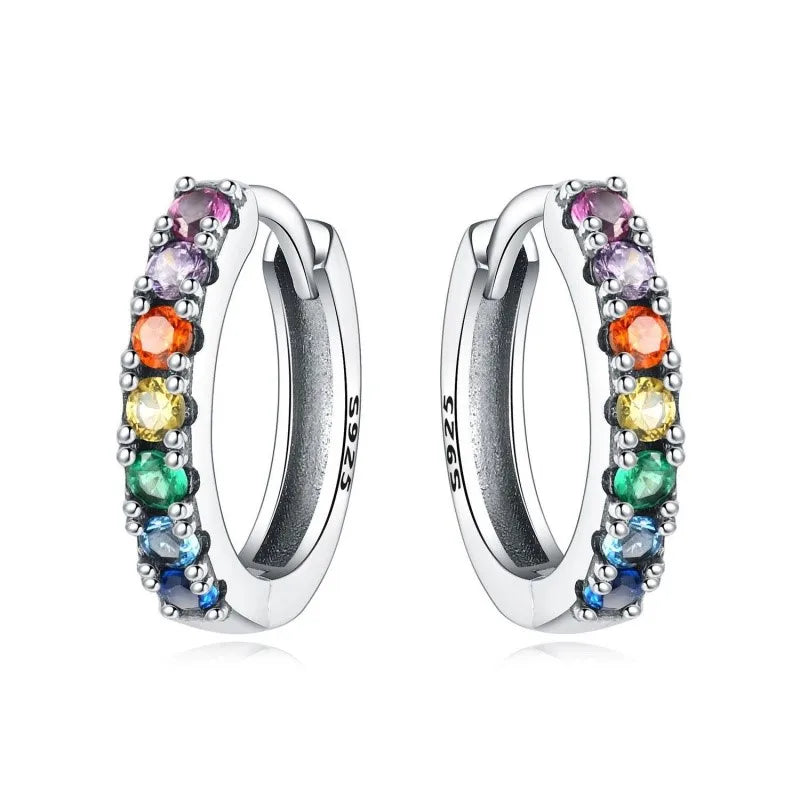 MISEFF Real 925 Sterling Silver Earring Gradual Change Green Blue Colored Zircon Hoop Earrings Engagement Wedding Jewelry Gifts