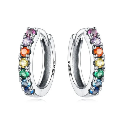 MISEFF Real 925 Sterling Silver Earring Gradual Change Green Blue Colored Zircon Hoop Earrings Engagement Wedding Jewelry Gifts