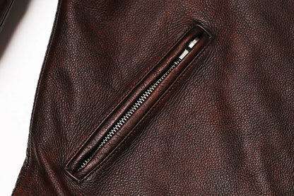 2025 Vintage Brown Genuine Leather Jacket Real Natural Cowhide Men Motorcycle Biker Coat Mens Slim Calf Skin Coat