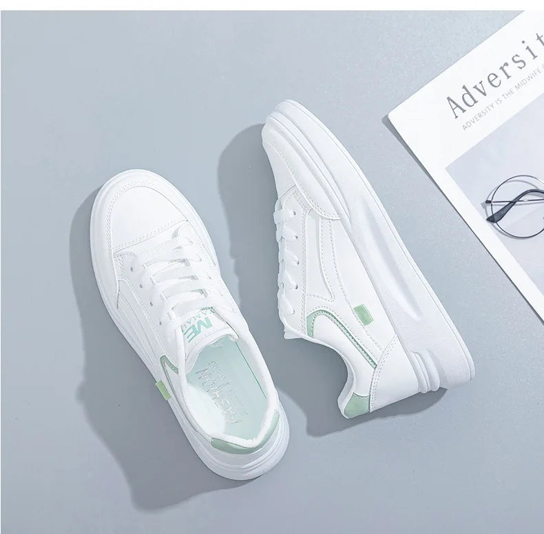 Outdoor Women Walking Shoes Skateboarding Shoes Women Sneakers PU Leather Lace-Up Breathable Jogging Casual Sneakers De Mujer