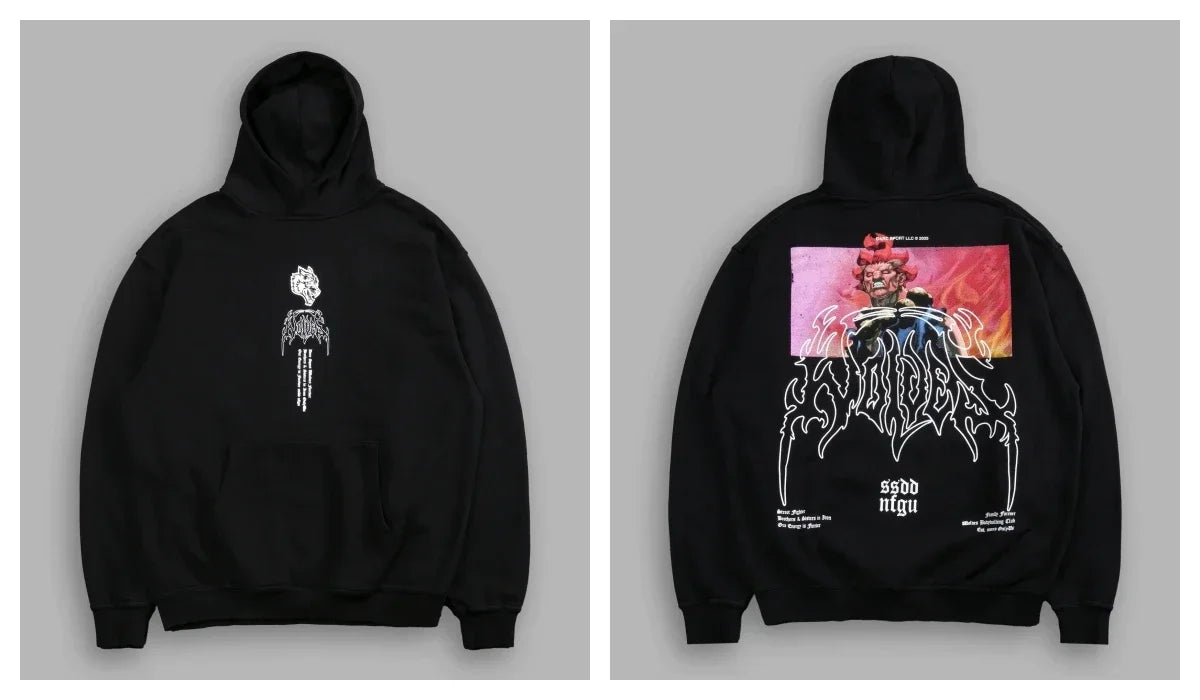 Gothic Harajuku Hoodie – Y2K Streetwear Oversized Pullover for Men | Retro Casual Sweatshirt