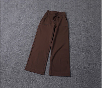 High Quality High-waist Loose Straight-leg Yoga Pants Women's Skin Friendly Nudity Casual Drawstring Quick-dry Gym Bell-bottoms