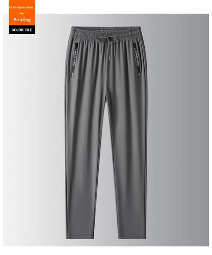 Men's Ice Silk Casual Pants Summer Quick Dry Lightweight Joggers with Zipper Pockets Elastic Waist Sports Trousers for Running F