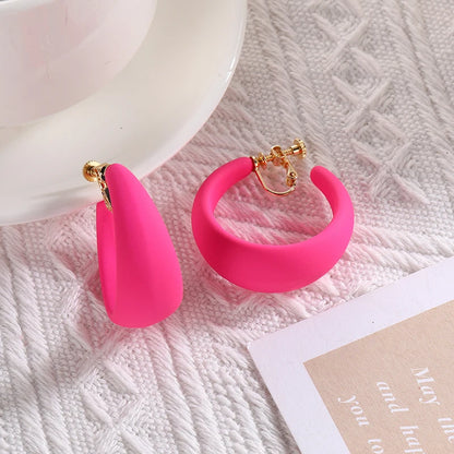 Summer Big Neon Colorful Acrylic C Shaped Hoop Clip on Earrings Geometric Round Earrings for Women Fashion Non Piercing Jewelry