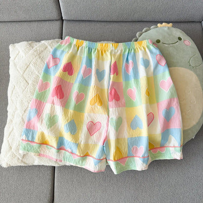 2Summer short-sleeve pajama set for women, comfortable and trendy, shorts can be worn outside, home wear set