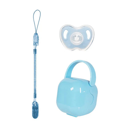 3Pcs Baby Apple Pacifier Set Silicone Soother with Spring pacifier chain and PP storage Box 100% BPA Free Portable Pacifier Set