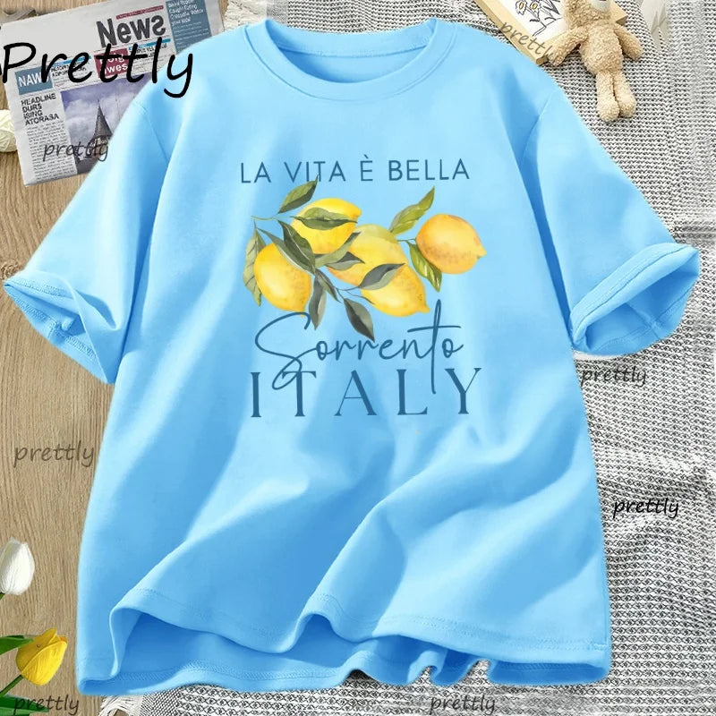 Italy Lemon Fruit T Shirt Womens Tee Summer Cotton Short Sleeve Loose T-shirt Casual Unisex Comfortable Y2k Clothes Tees
