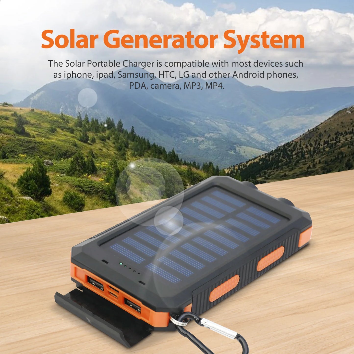 20000mAh Solar Power Bank Large Capacity Portable Outdoor Fast Charging Built-in Li-polymer Battery LDE Light for iphone Samsung