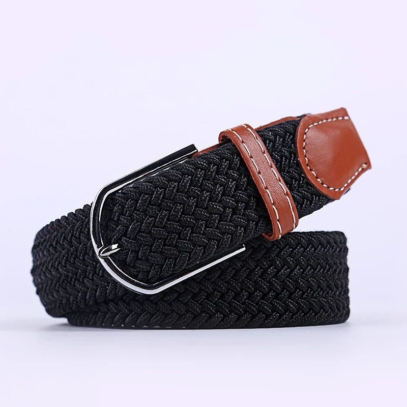 Unisex Stretch Jeans Belt - Casual Knitted Woven Canvas Pin Buckle