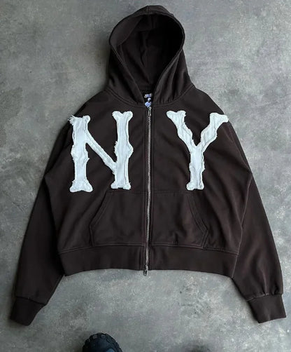 European and American Trendy Brand Fashion Jacket Letter Embroidered Oversized Hoodie Men Y2k Harajuku Retro Zipper Sweatshirt