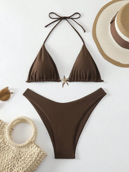 Sexy Bikini Set - Women's Swimwear Two Piece Halter Neck Micro Bikini Swimsuit